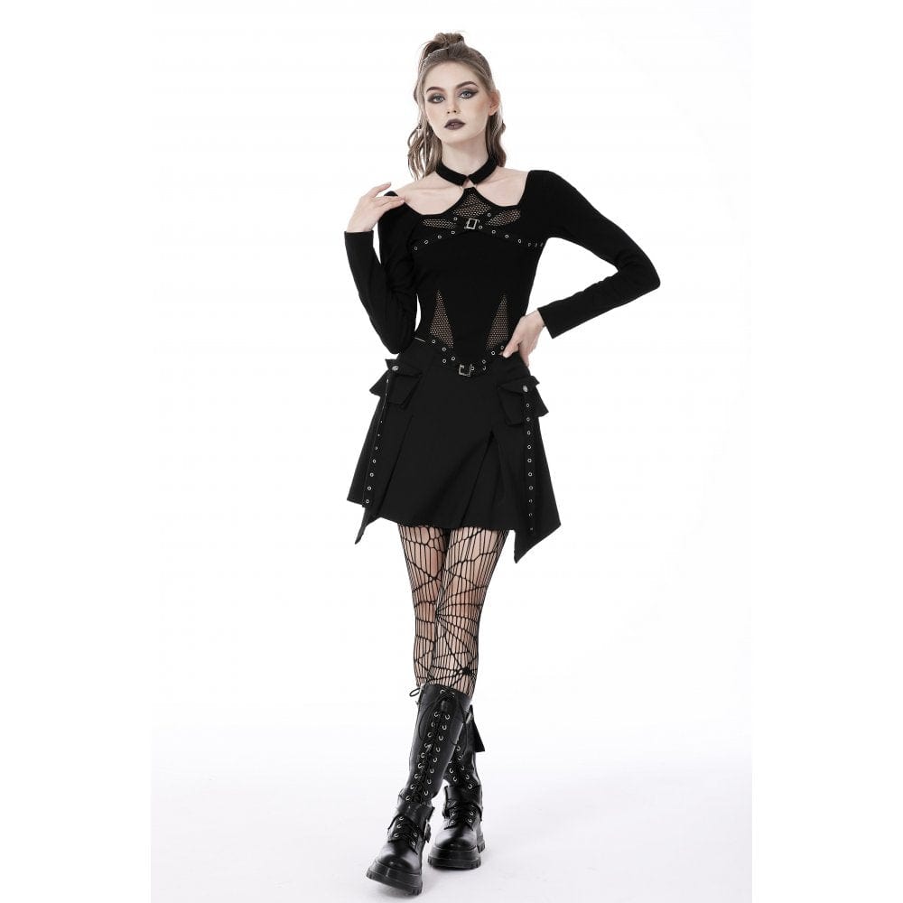Damen Punk Mesh Splice Neckholder Crop Top - Gothic Shop