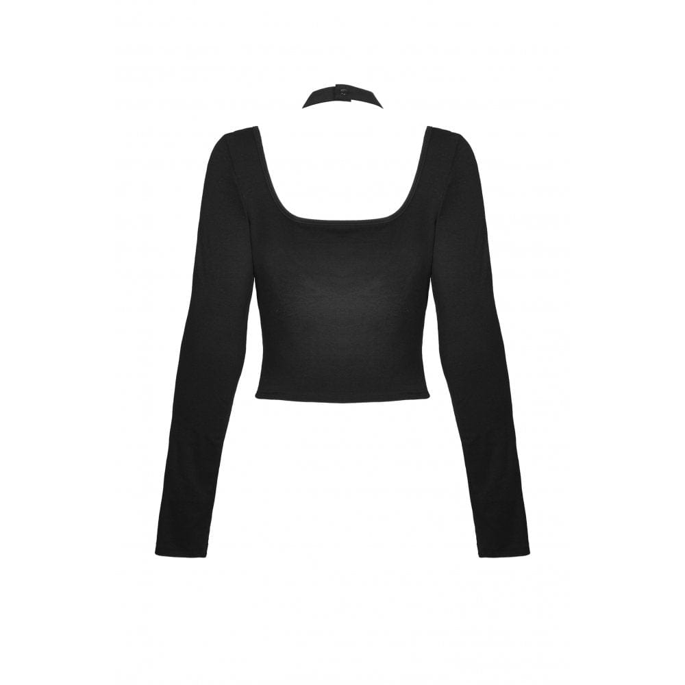 Damen Punk Mesh Splice Neckholder Crop Top - Gothic Shop