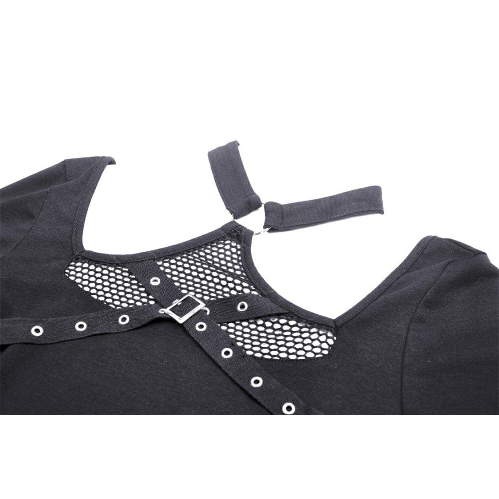 Damen Punk Mesh Splice Neckholder Crop Top - Gothic Shop