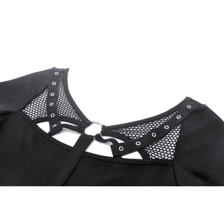 Damen Punk Mesh Splice Strap Crop Top - Gothic Shop