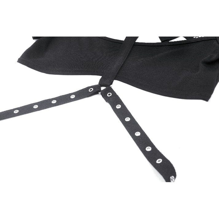 Damen Punk Mesh Splice Strap Crop Top - Gothic Shop