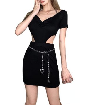 Damen Punk Neckholder Rückenfreies kleines Kleid in Schwarz - Gothic Shop