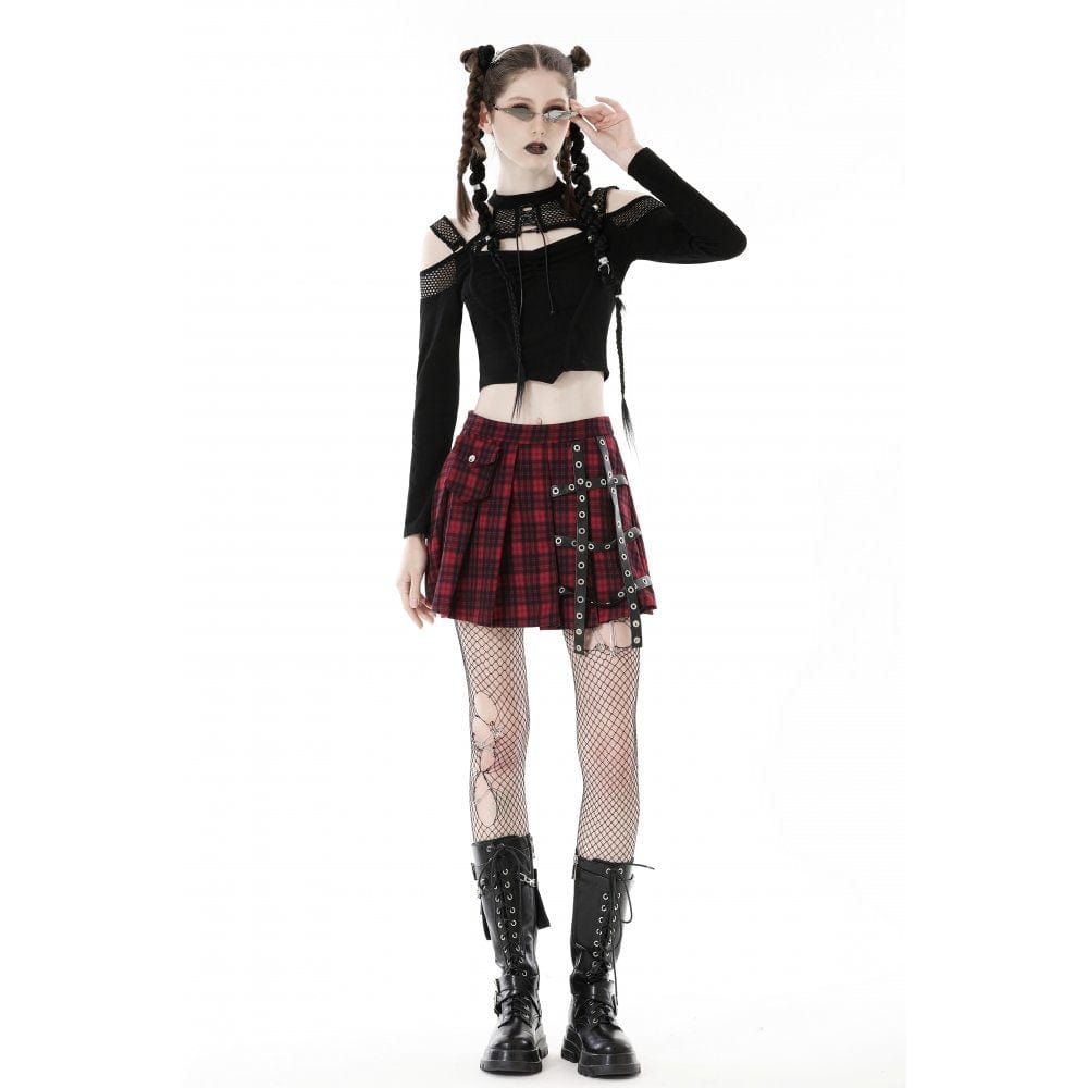 Damen Punk Off Shoulder Mesh Splice Crop Top - Gothic Shop