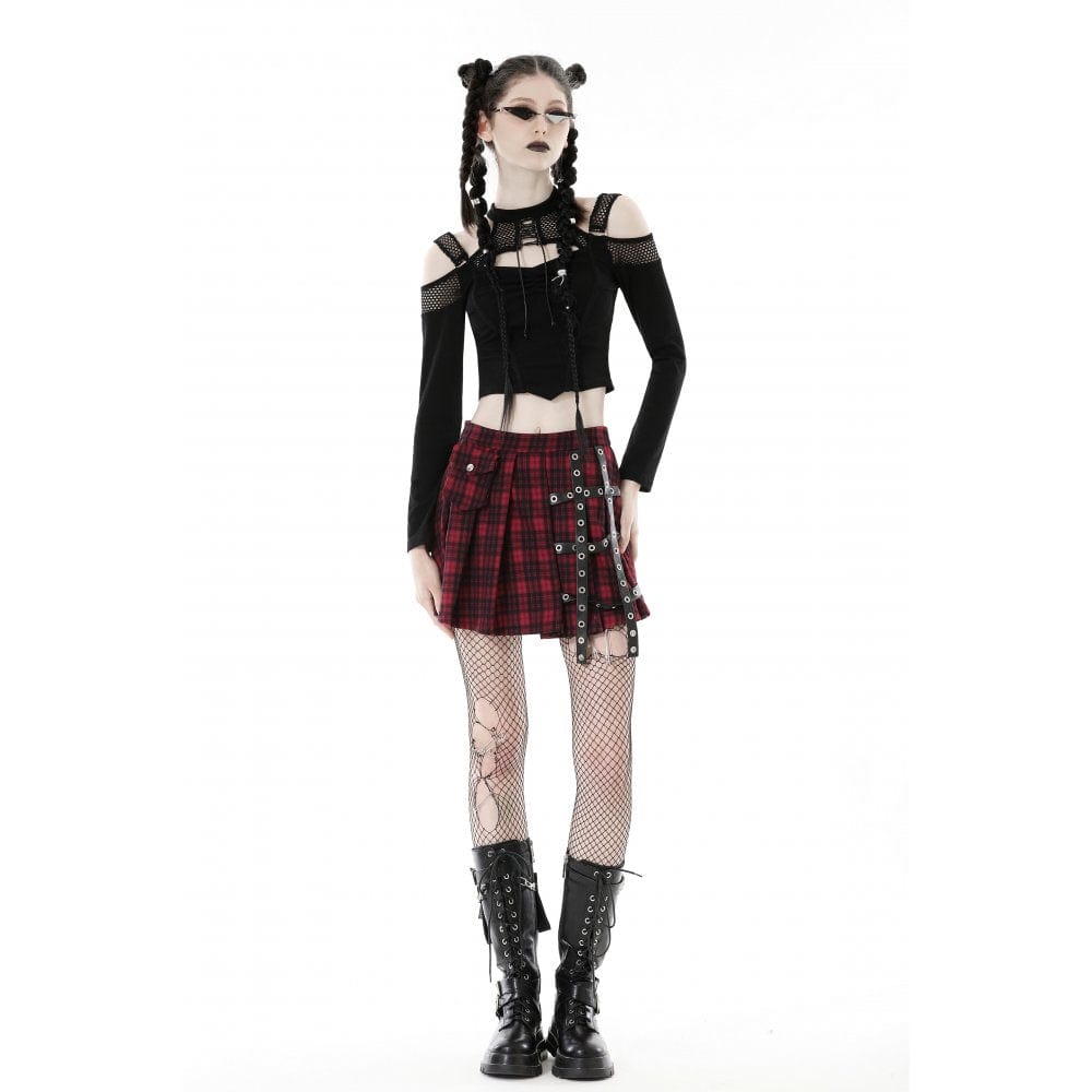 Damen Punk Off Shoulder Mesh Splice Crop Top - Gothic Shop