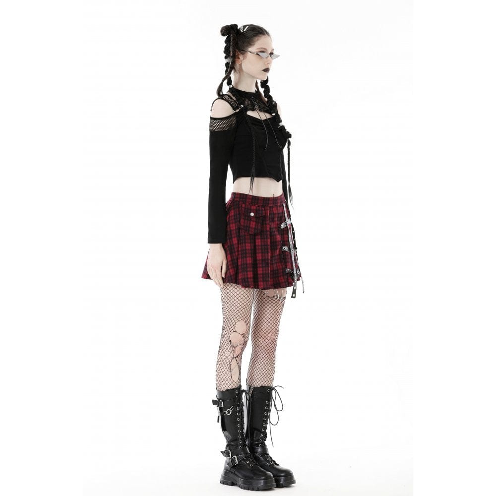 Damen Punk Off Shoulder Mesh Splice Crop Top - Gothic Shop