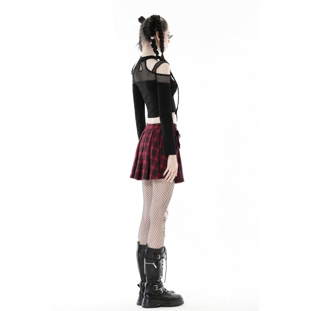 Damen Punk Off Shoulder Mesh Splice Crop Top - Gothic Shop