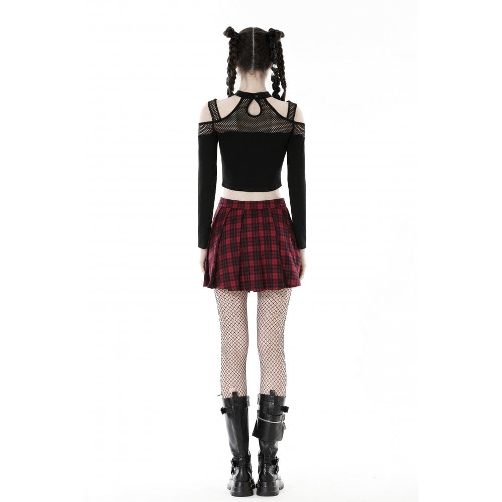 Damen Punk Off Shoulder Mesh Splice Crop Top - Gothic Shop