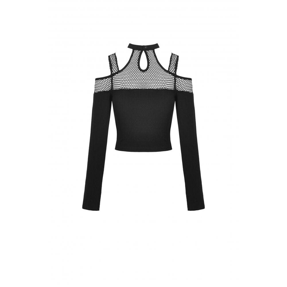 Damen Punk Off Shoulder Mesh Splice Crop Top - Gothic Shop