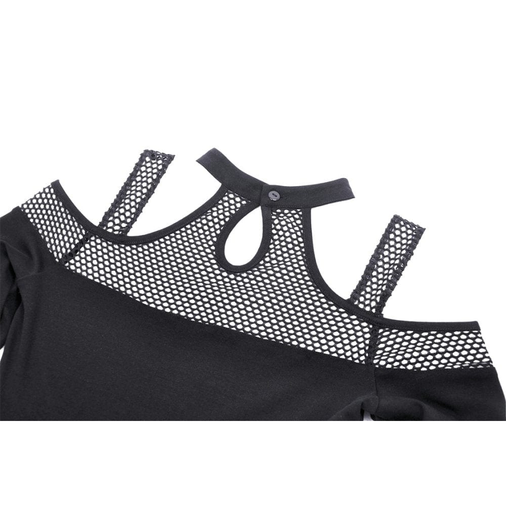 Damen Punk Off Shoulder Mesh Splice Crop Top - Gothic Shop