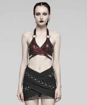 Damen Punk Ring Öse Neckholder Bustier Kastanienbraun - Gothic Shop