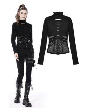 Damen Punk Ripped Mesh Splice Shirt - Gothic Shop