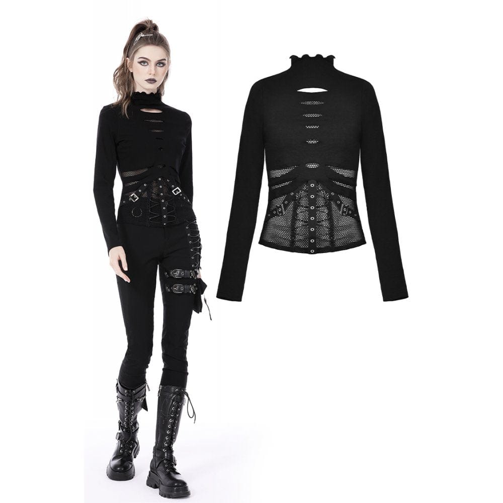 Damen Punk Ripped Mesh Splice Shirt - Gothic Shop