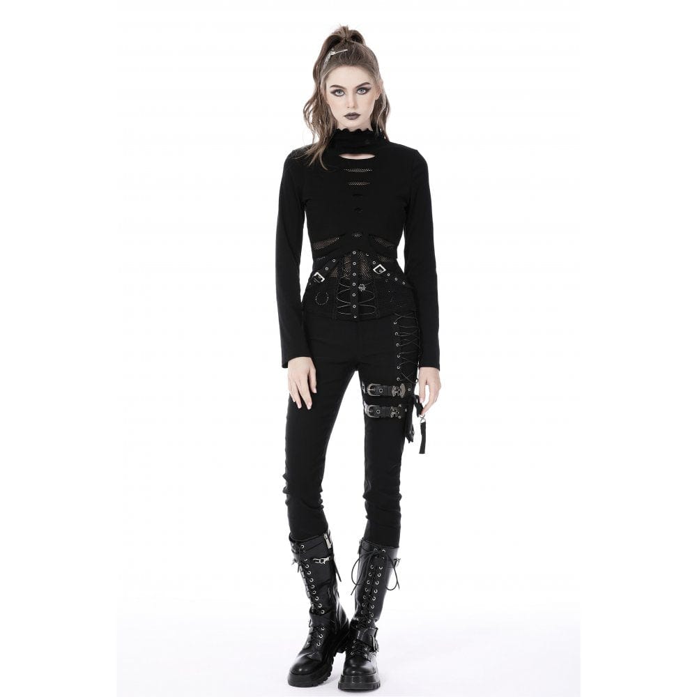 Damen Punk Ripped Mesh Splice Shirt - Gothic Shop