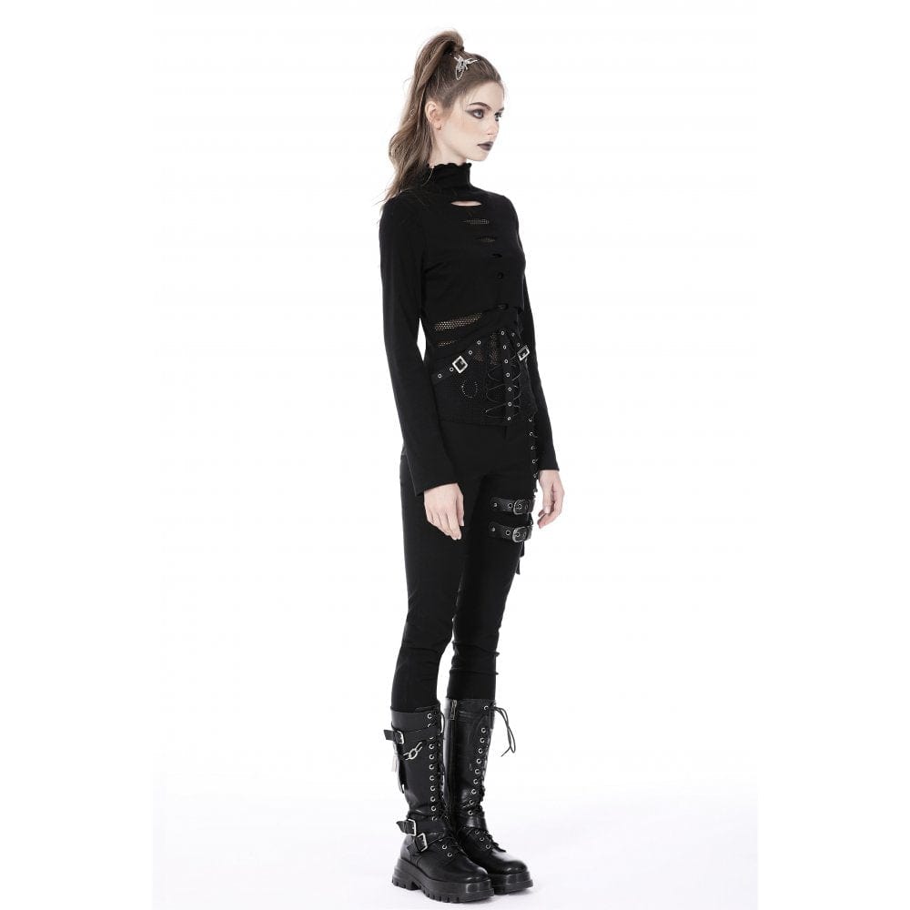 Damen Punk Ripped Mesh Splice Shirt - Gothic Shop