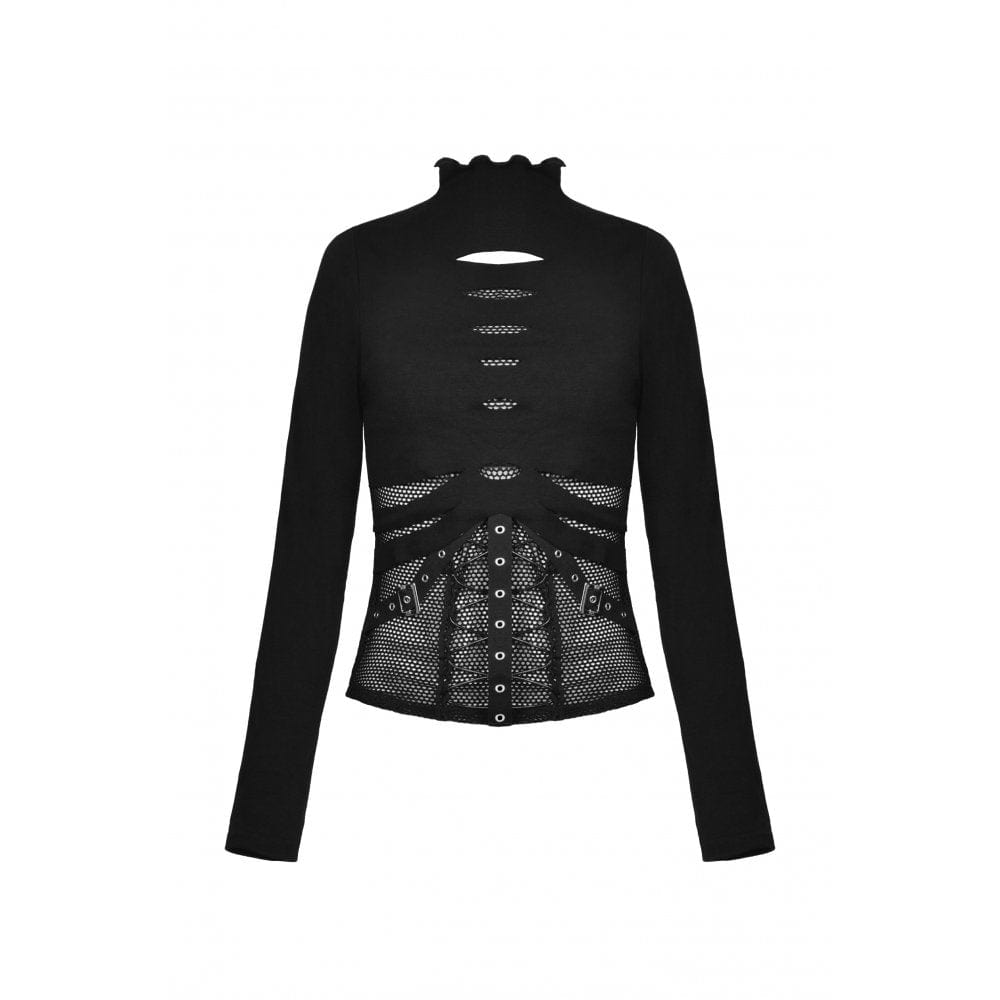 Damen Punk Ripped Mesh Splice Shirt - Gothic Shop