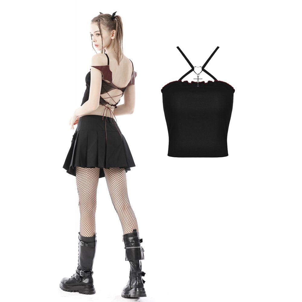 Damen Punk Rock Fledermausflügel rückenfreies Crop Top - Gothic Shop