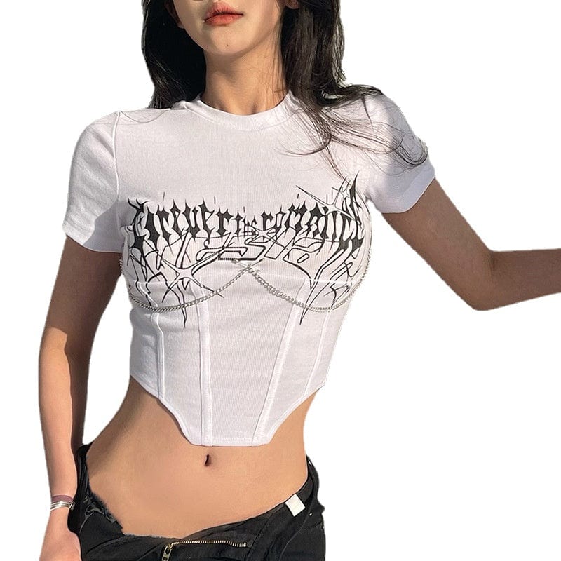 Damen Punk Rock Metal Chain Kurzärmeliges Crop Top - Gothic Shop