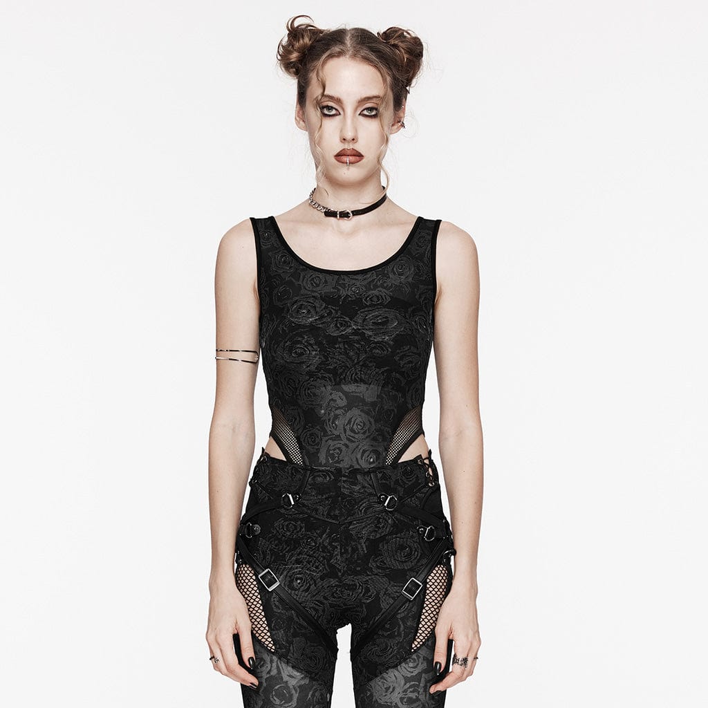Damen Punk Rose Mesh Bodysuit Schwarz - Gothic Shop