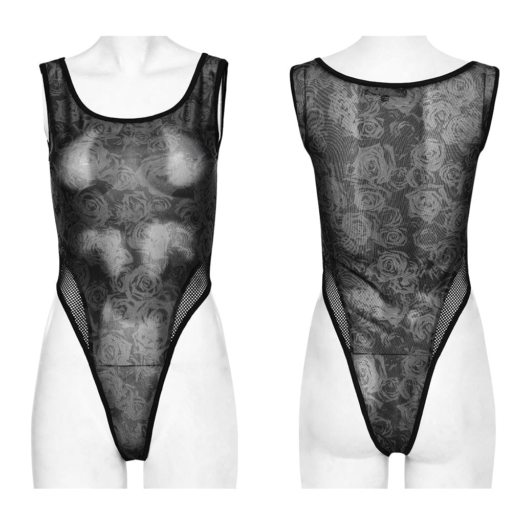Damen Punk Rose Mesh Bodysuit Schwarz - Gothic Shop