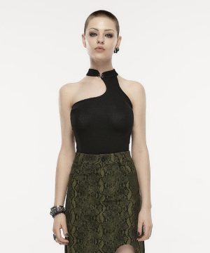 Damen Punk Slash Shoulder Cheongsam Kragen Tank Top - Gothic Shop