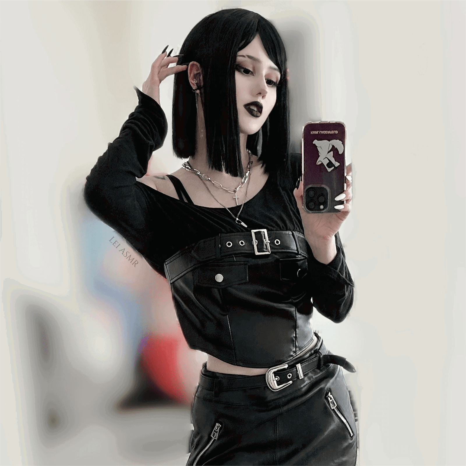 Damen Punk Slash Shoulder Kunstleder Splice Crop Top - Gothic Shop