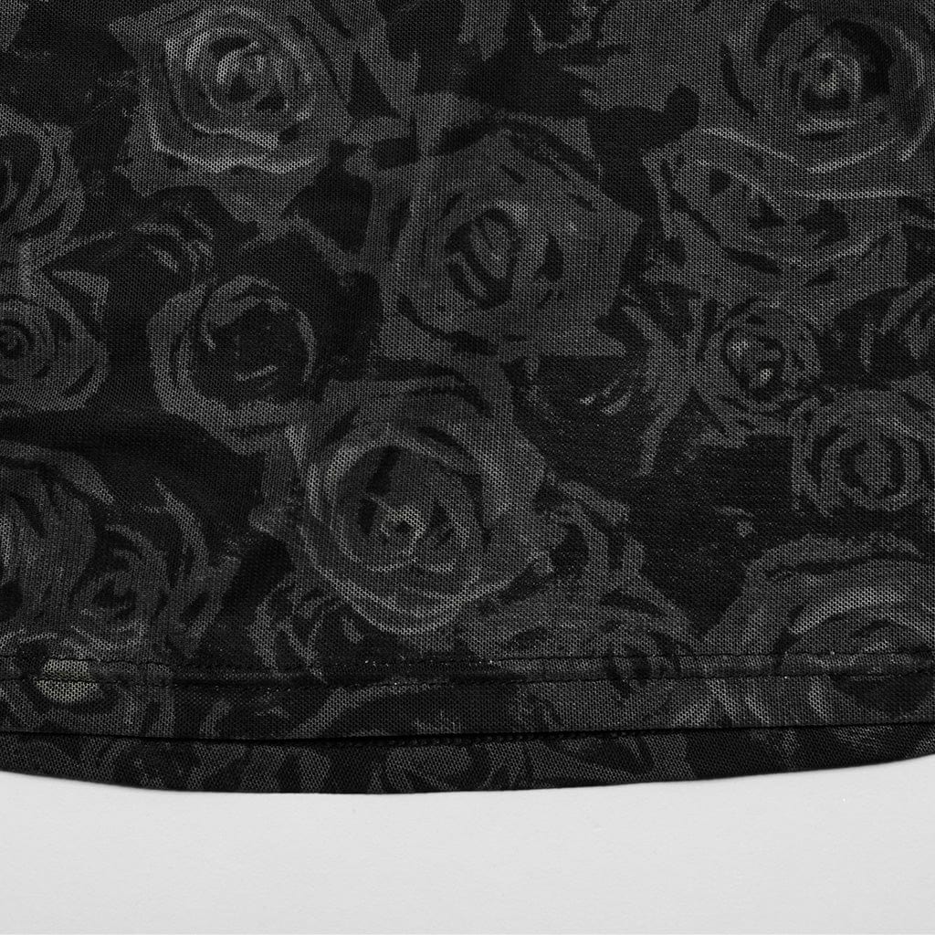 Damen Punk Slash Shoulder Neckholder Mesh Tank Top Schwarz - Gothic Shop