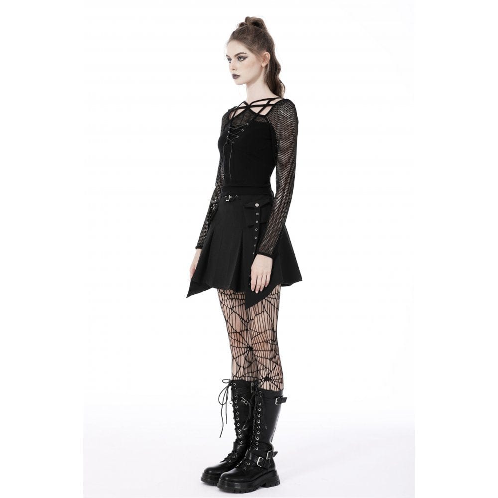 Damen Punk Strappy Mesh Splice Crop Top - Gothic Shop