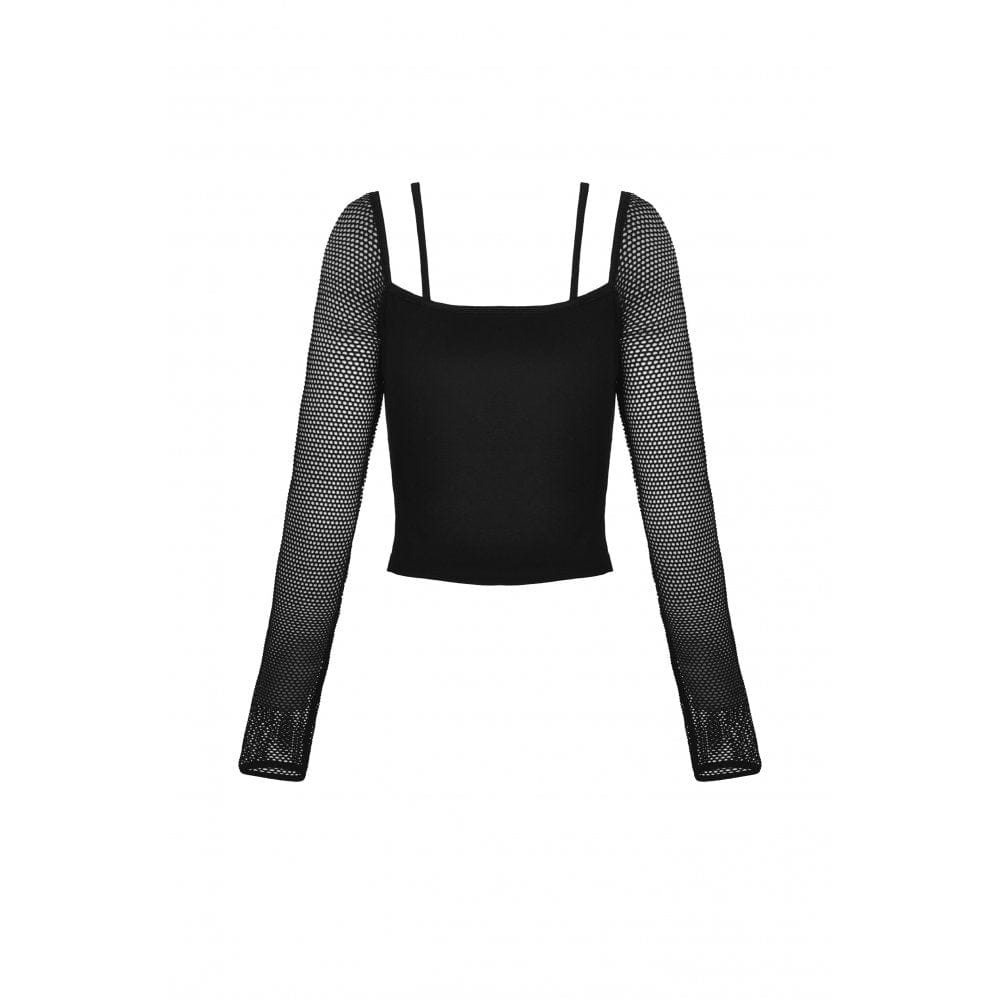Damen Punk Strappy Mesh Splice Crop Top - Gothic Shop