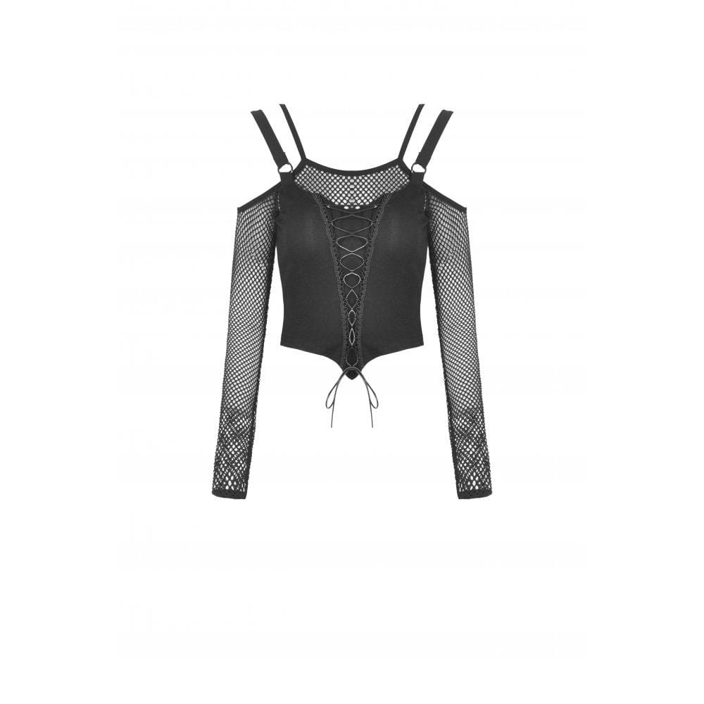 Damen Punk Strappy Off Shoulder Mesh Crop Top - Gothic Shop