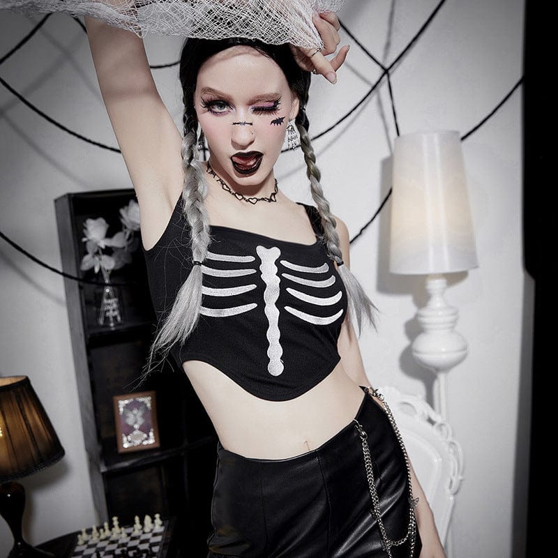 Damen Punk Strappy Skeleton Mesh Splice Bustier - Gothic Shop