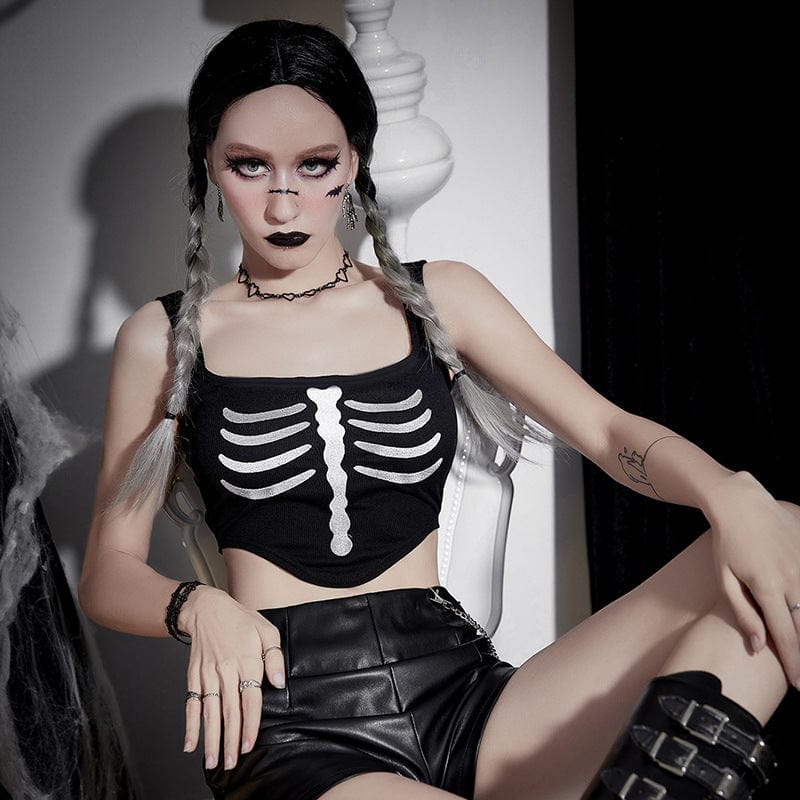 Damen Punk Strappy Skeleton Mesh Splice Bustier - Gothic Shop