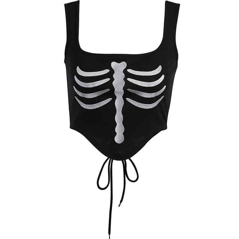 Damen Punk Strappy Skeleton Mesh Splice Bustier - Gothic Shop
