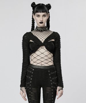 Damen Punk Twining Ripped Crop Top - Gothic Shop