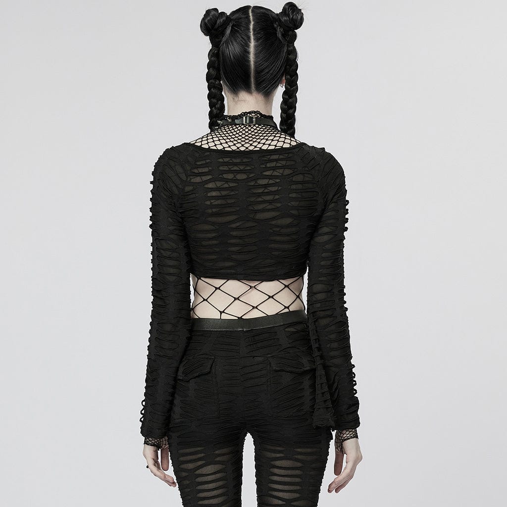 Damen Punk Twining Ripped Crop Top - Gothic Shop