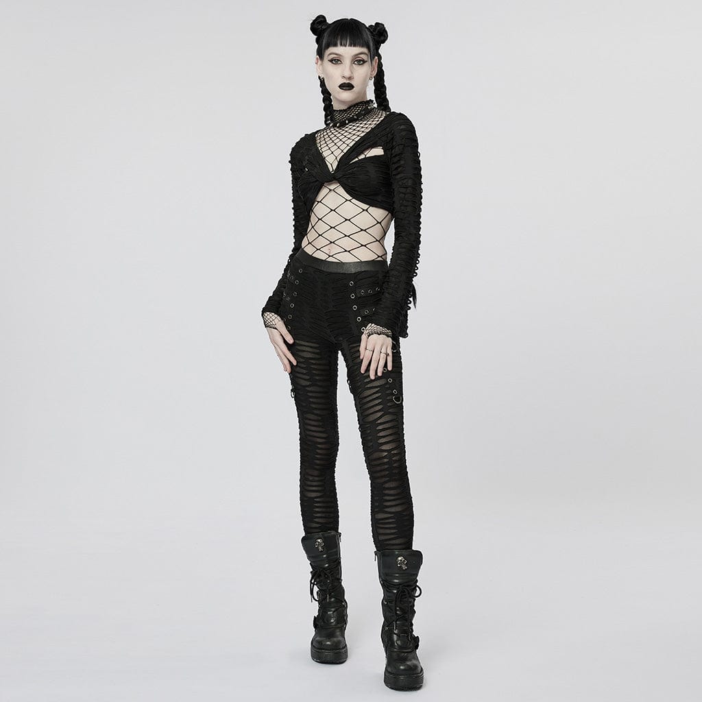 Damen Punk Twining Ripped Crop Top - Gothic Shop