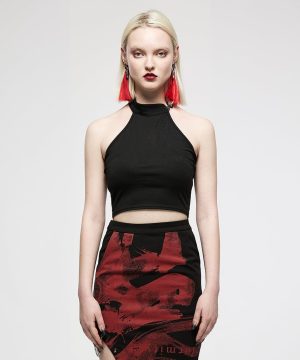 Damen Punk Vintage Neckholder Crop Top - Gothic Shop