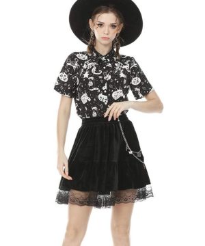 Damen Vintage Gothic Rüschen Velet Miniröcke mit Spitzensaum - Gothic Shop