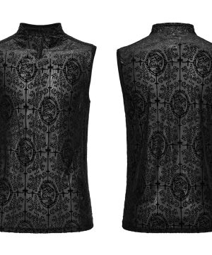 Gothic-Tanktop mit Kreuzbeflockung und Perlenbesatz für Herren - Gothic Shop