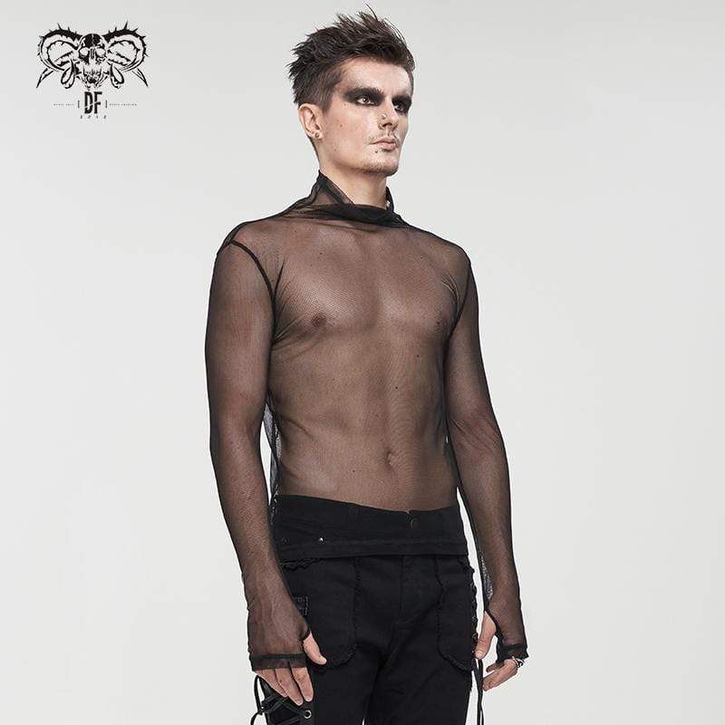 Herren-Gothic-Hemd mit Rollkragen und durchsichtigem Netzstoff - Gothic Shop