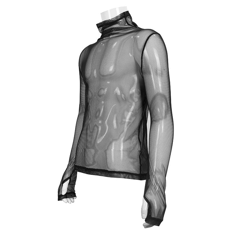 Herren-Gothic-Hemd mit Rollkragen und durchsichtigem Netzstoff - Gothic Shop