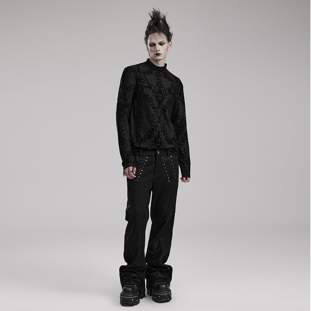 Herren-Gothic-Hemd mit kleinem hohem Kragen und Beflockungsdruck - Gothic Shop