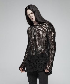 Herren-Gothic-Strickoberteil mit Rissen - Gothic Shop