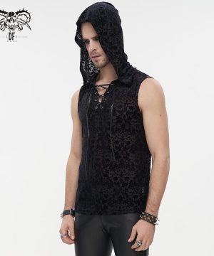 Herren-Gothic-Trägershirt mit Blumenmuster und Kapuze - Gothic Shop