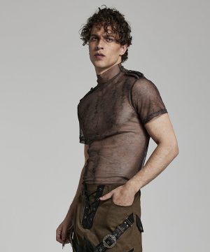 Herren-Punk-Mesh-Hemd mit Stehkragen - Gothic Shop