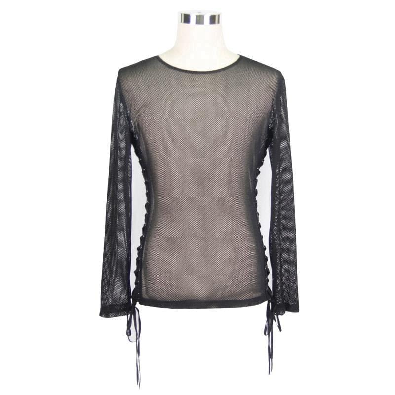 Herren-Punk-T-Shirt mit durchgehendem Mesh-String und seitlicher Schnürung mit Ösen - Gothic Shop