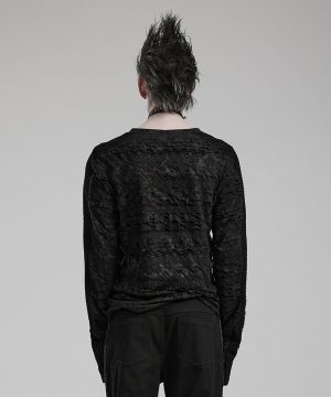 Herren Gothic Mesh Splice Langarmhemd - Gothic Shop