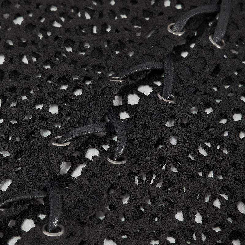 Herren Gothic Strappy unregelmäßiges Mesh-Shirt mit Kapuze - Gothic Shop