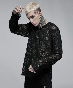 Transparentes Punk-Skull-Mesh-T-Shirt für Herren - Gothic Shop