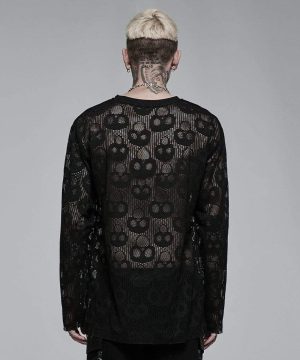 Transparentes Punk-Skull-Mesh-T-Shirt für Herren - Gothic Shop