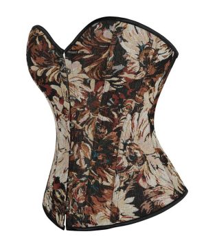 Damen Gothic Vollbrustkorsett mit tiefem Ausschnitt und floraler Stickerei - Gothic Shop